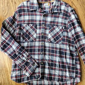 Timberland Women's Plaid Flannel Button Down Size Large 100% Cotton Red‎ Blue